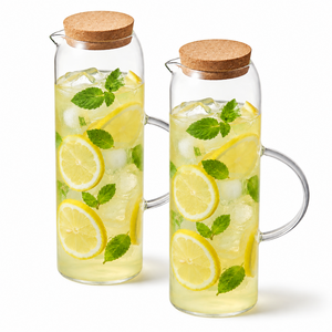 Eden & Willow Slim Glass Water Jug with Cork Lid and Pouring Spout