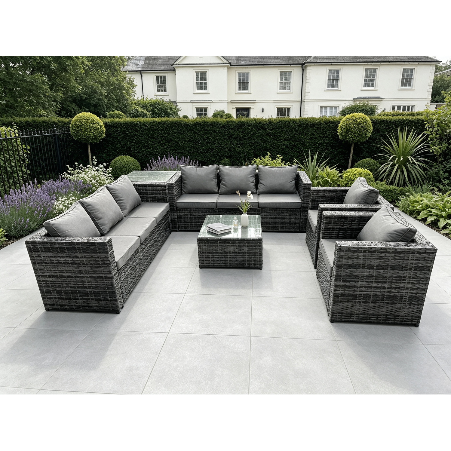 B&Q - 8 Seater Grey Rattan Sofa Set Coffee Table Arm Chair Outdoor Garden Furniture - Image 2