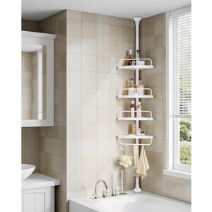 Adjustable 4-Tier White Storage Organizer with Extension Rod