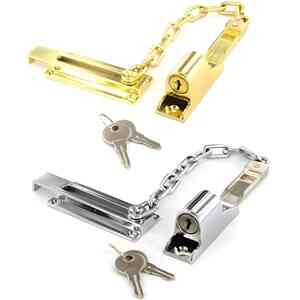 Brass Heavy Duty Security Locking Door Chain with Key & Fittings 115mm
