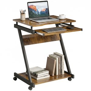 Rustic Brown HOMCOM Movable Computer Desk with 4 Moving Wheels shot 18185924