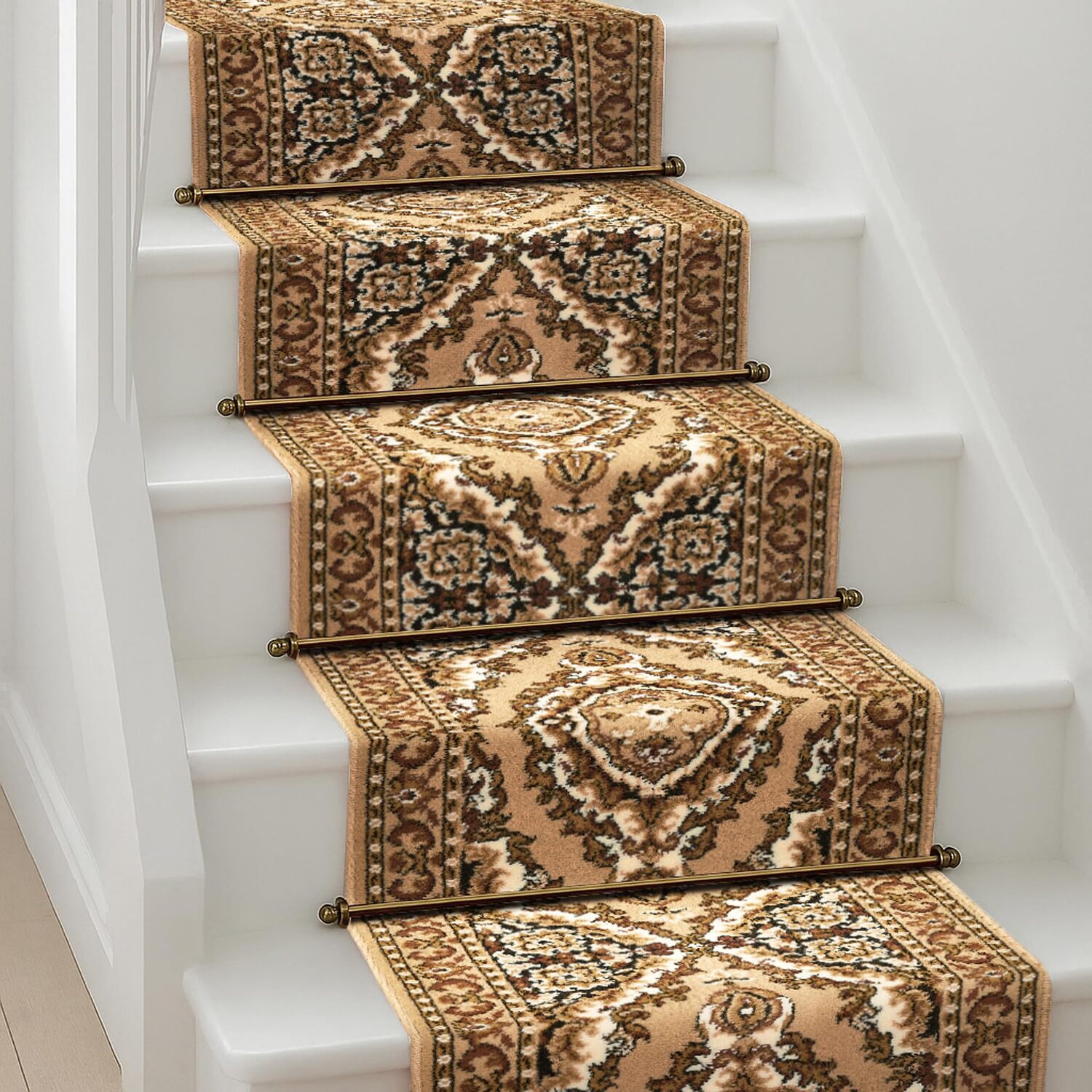Bravich LTD Texas Medallion Traditional Hallway Runner Rug Non Slip Low Pile in Beige | Size: 60 cm x 240 cm