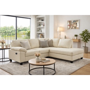 Brooklyn Cream Leather Corner Sofa + USB Charging Ports - RHF