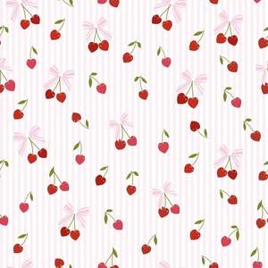 Sample of Cherry Stripe Kisses Wallpaper in Pink & Red