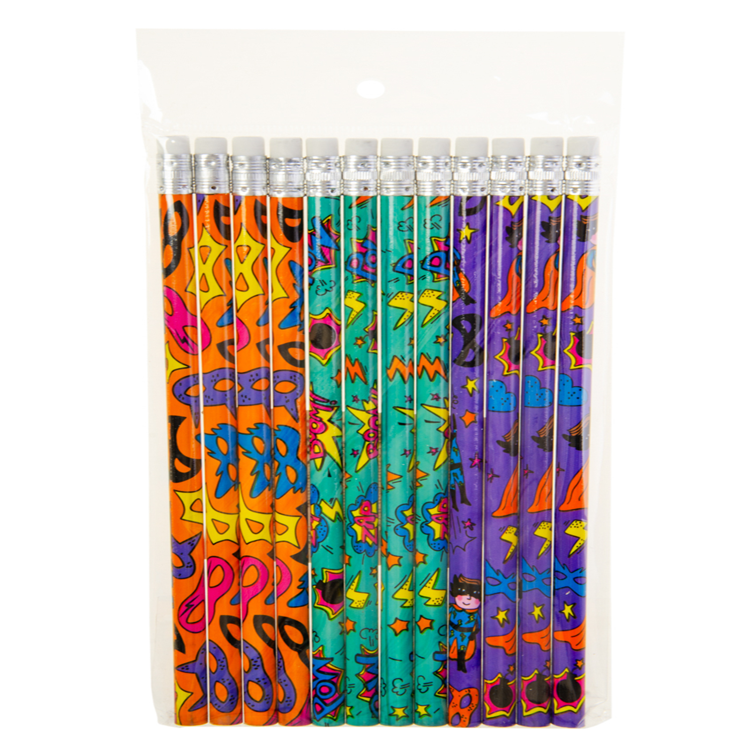 Lg-Imports Pack Of 12 Superhero Design Pencils With Eraser - White