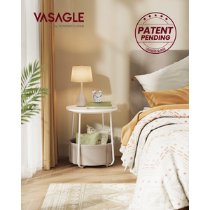 VASAGLE Round Side End Table with Burlap Fabric Basket
