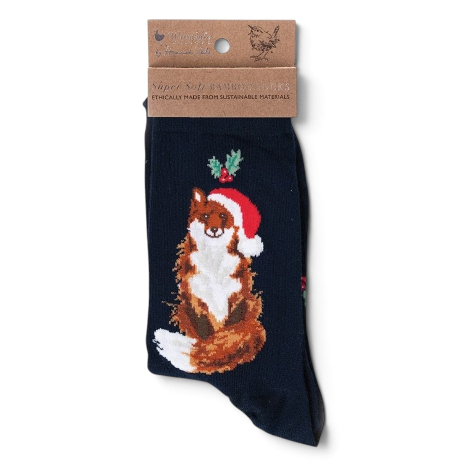Wrendale Designs Illustrated Animal Socks For Women - Choice Of Design R - Navy With Animal Designs - Image 3