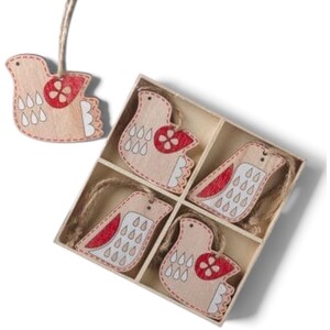 Wooden Festive Birds Christmas Tree Decorations