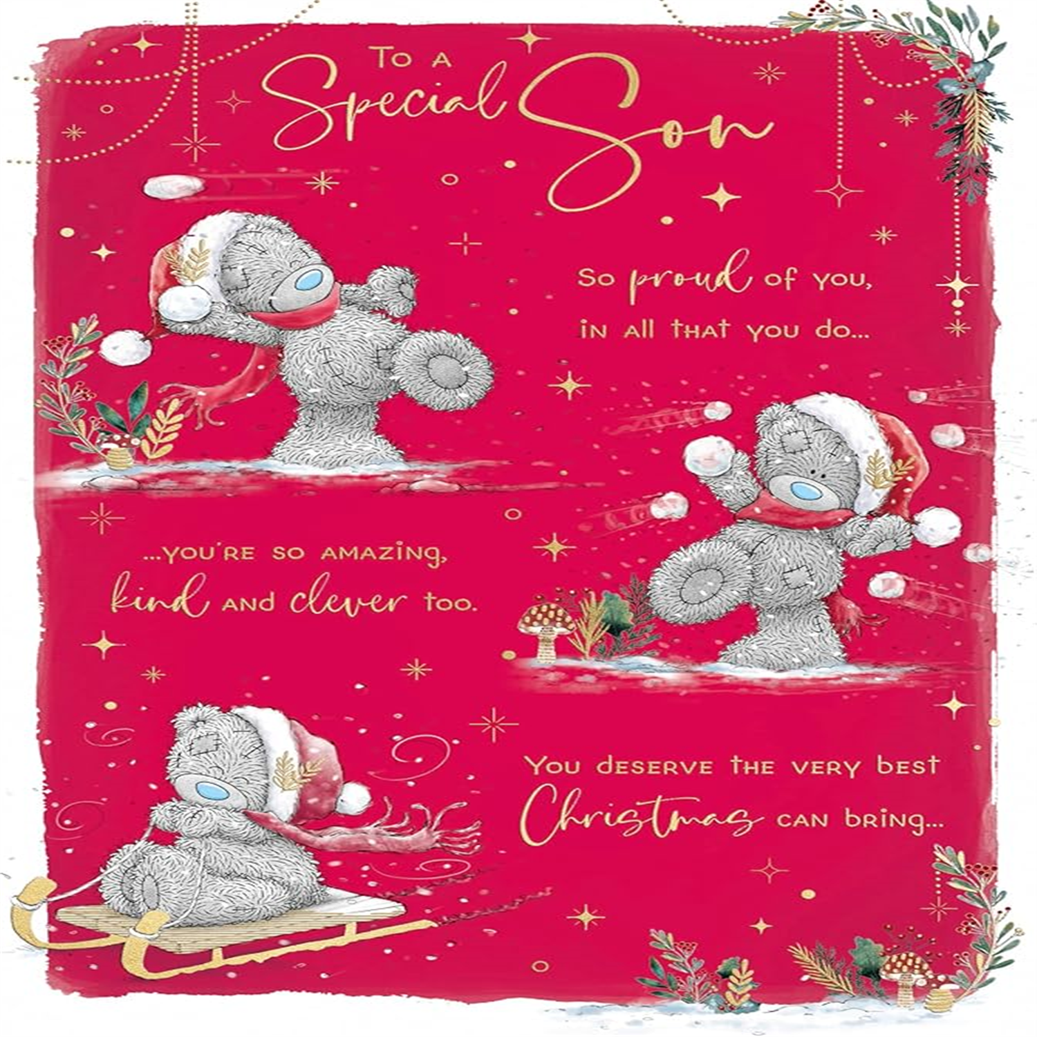 Me To You Bears And Snowballs Storyboard Special Son Christmas Card - Red - Image 3