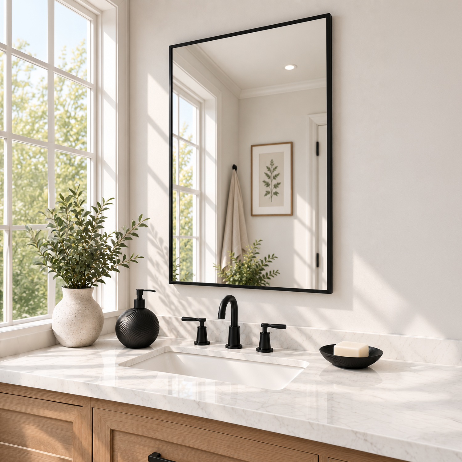 Showerdrape Bayswarer Brushed Black Framed Rectangular Mirror 60x45cm
