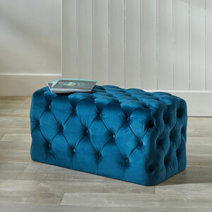 Deep Buttoned Velvet Rectangular Ottoman