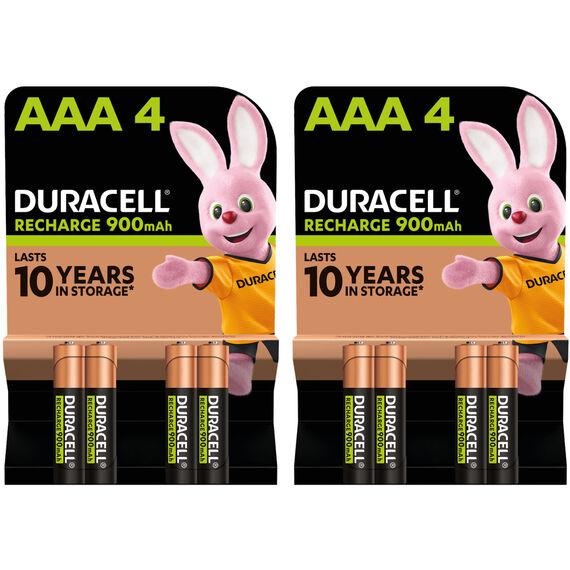 Duracell AAA 900 mAh Rechargeable Batteries (Pack of 4).