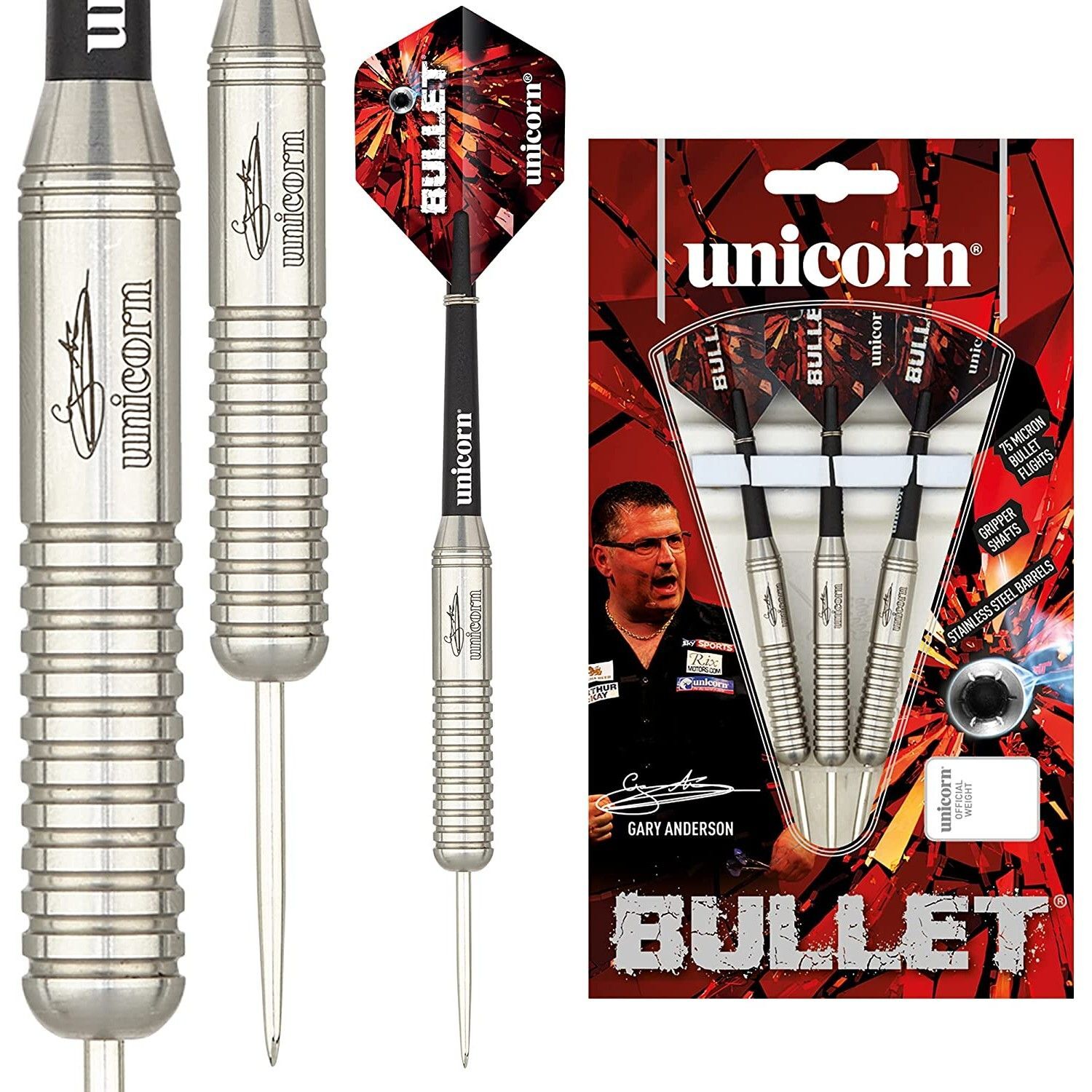 Unicorn Bullet Stainless Steel Darts (Pack Of 3) - Silver/Black
