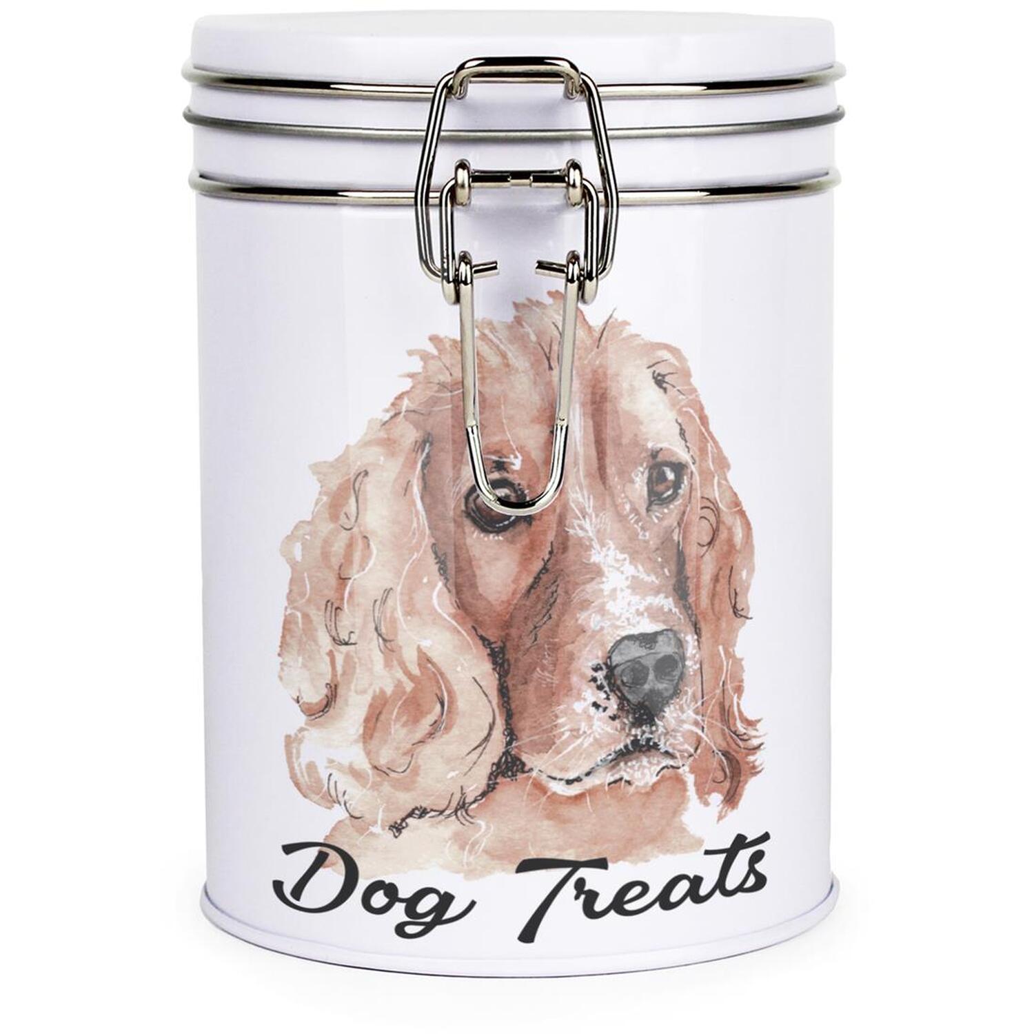 Purely Home Cocker Spaniel Portrait Clip-Lid Dog Treats Storage Canister - White