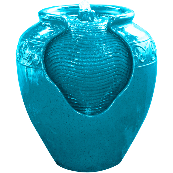Teamson Home Garden Water Fountain Feature  Lights, Outdoor Teal Pot Waterfall