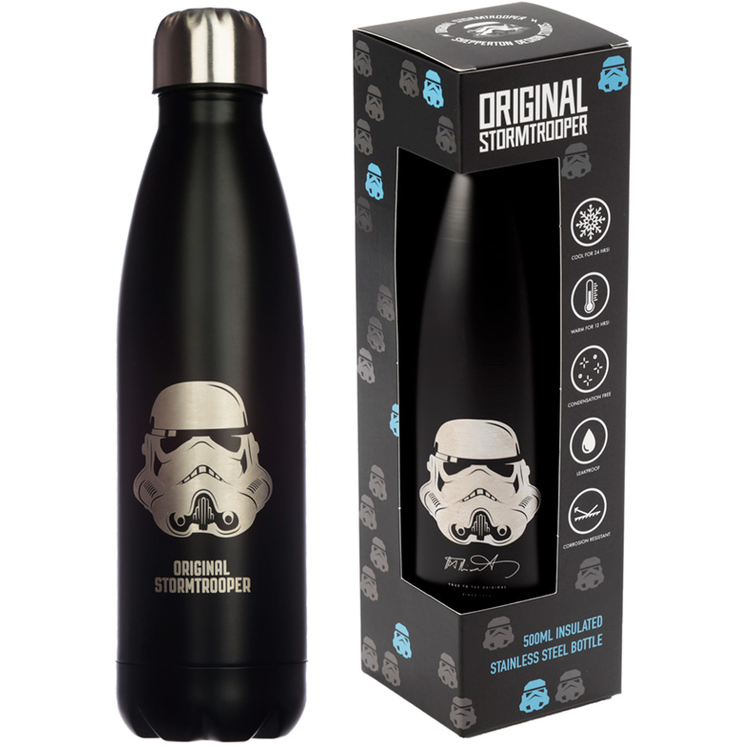 Insulated Stainless Steel Drinks Bottle 500ml - The Original Stormtrooper Black - Black