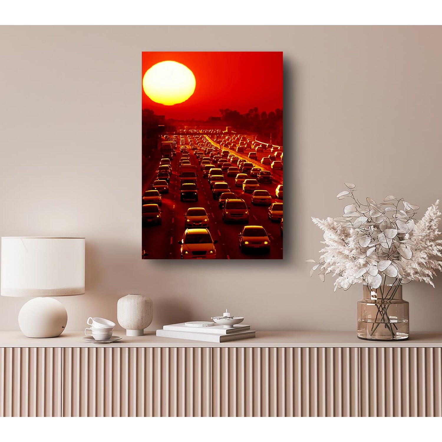 Los Angeles Highway Sun Blaze Canvas Print Wall Art