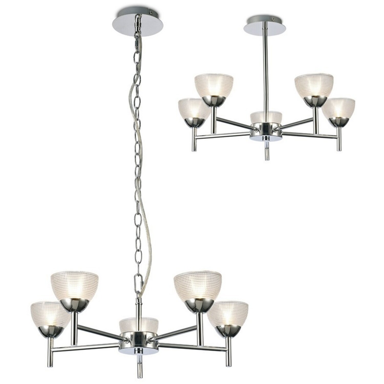 Avalon Ceiling G9 Ceiling Pendant, Semi Ceiling, Chrome, Prismatic Glass - Polished Chrome / 48cm