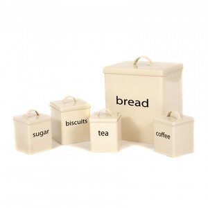 5 Piece Cream Kitchen Canister Storage Tin Set