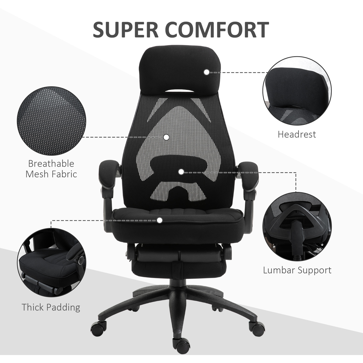 Vinsetto Mesh Office Chair Swivel - Black