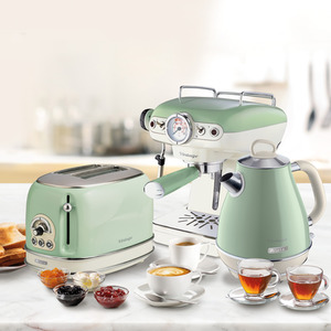 Vintage Green 1.7L Kettle, 2 Slice Toaster and Espresso Machine