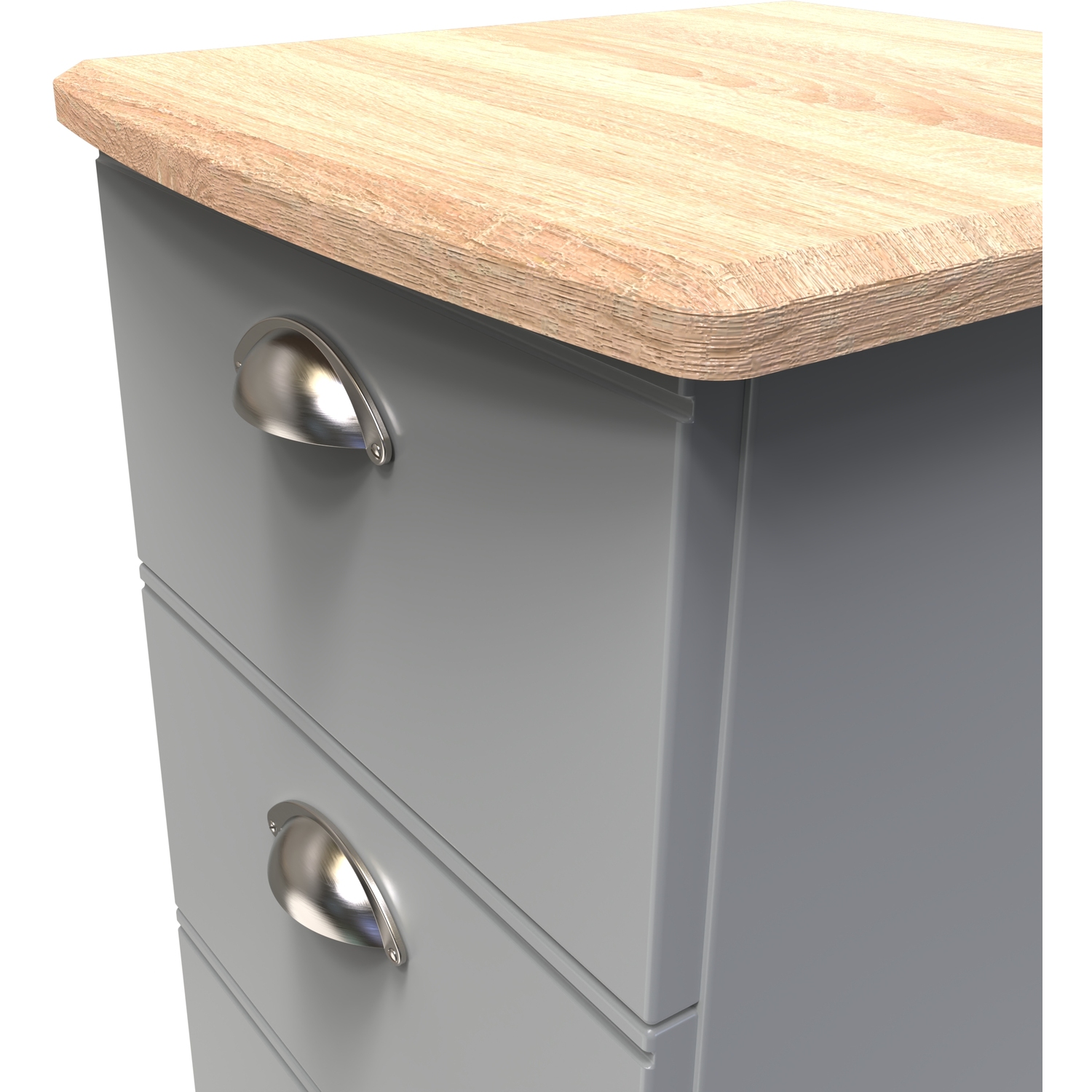 Victoria Ready Assembled 3 Drawer Bedside Cabinet - Dusk Grey Bardolino Oak
