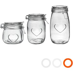 3 Sizes Heart Glass Storage Jars Pack of 3