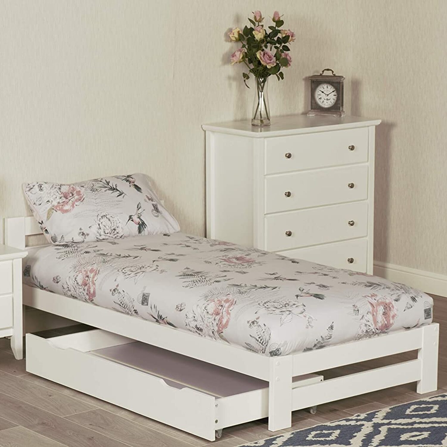 Solid Pine Wood Xiamen Bed Frame - White Single