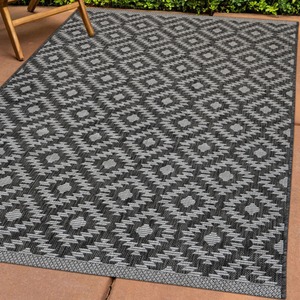 Anthracite Moroccan Weatherproof Outdoor Rug - Compass