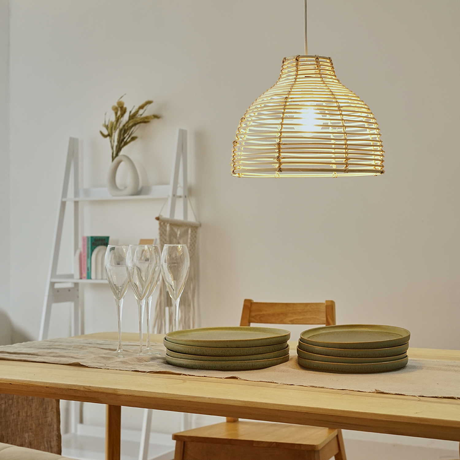 Lobster Pot Wicker Rattan Ceiling Pendant Light Shade - Cream