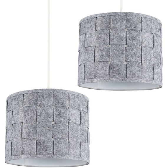 Pair Of Grey Weave Fabric Pendant Light Shades