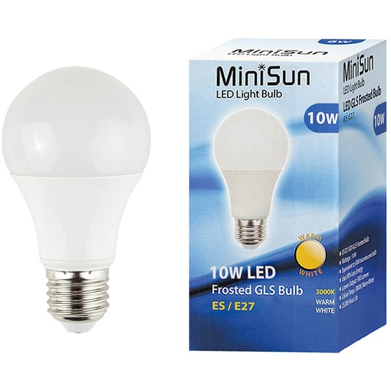 10 Pack E27 White Thermal Plastic GLS LED 10W Warm White 3000K 800lm Light Bulb