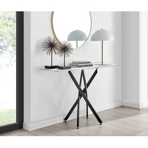 Leonardo Console Table White Glass Marble Effect Top Black Legs