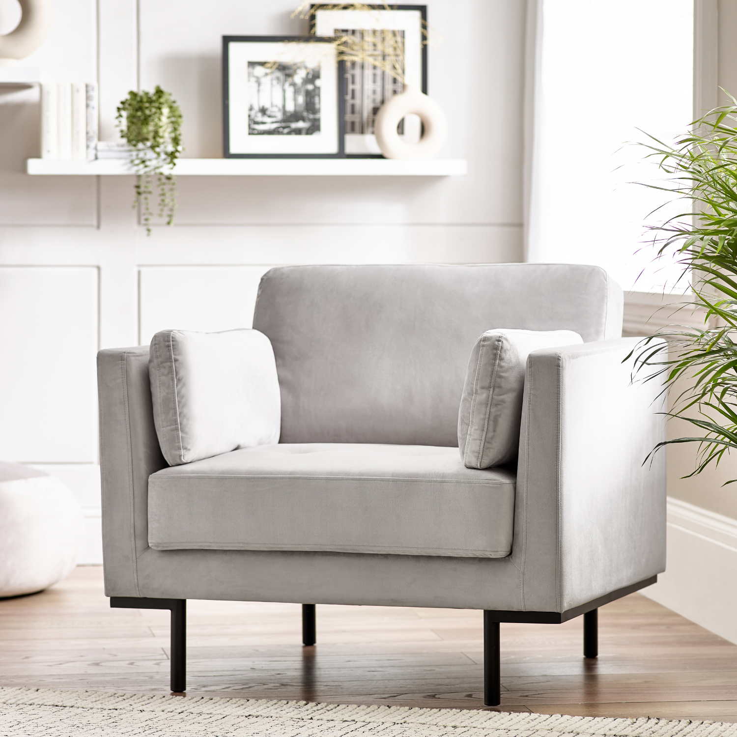 FurnitureboxUK - Evelyn Living Room Velvet Fabric Sofa - Taupe / 1 thumbnail
