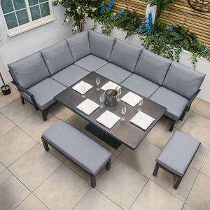 Miami Deluxe Aluminium Rectangular corner set with Table Bench and Stool