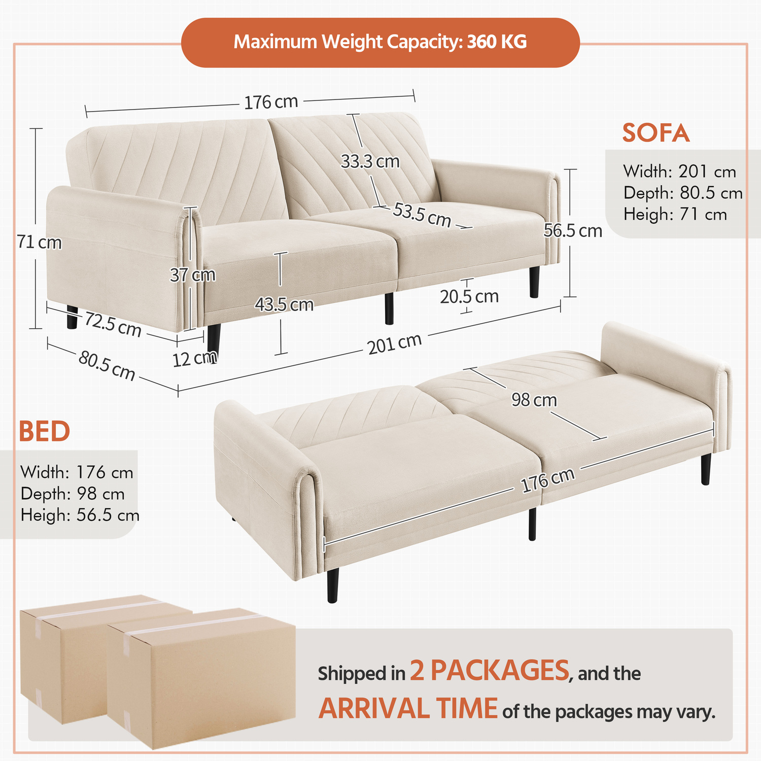 Yaheetech Modern Convertible Sofa Bed Couch Bed - Beige