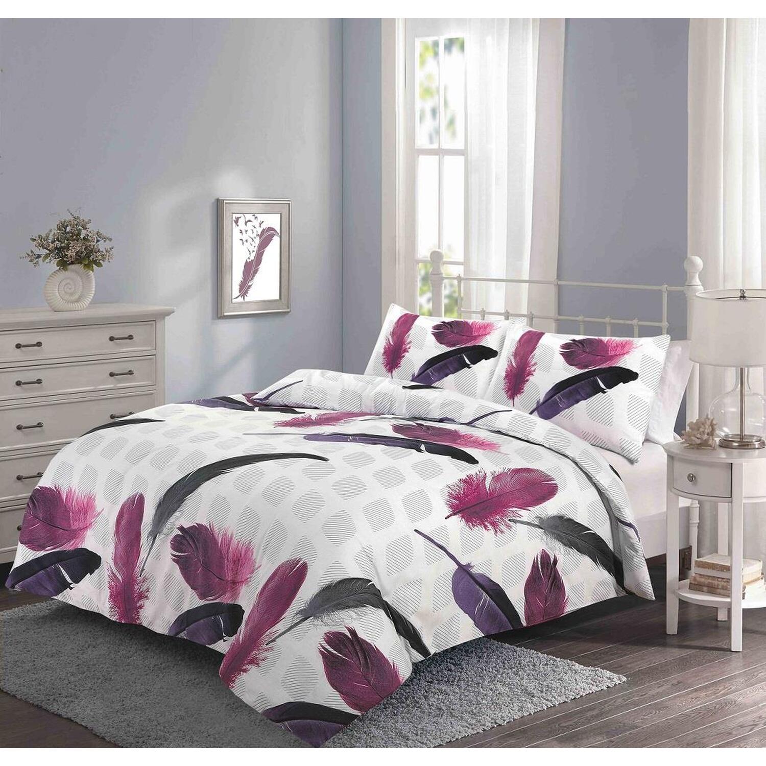 Feathers Duvet Cover Set - Purple Superking