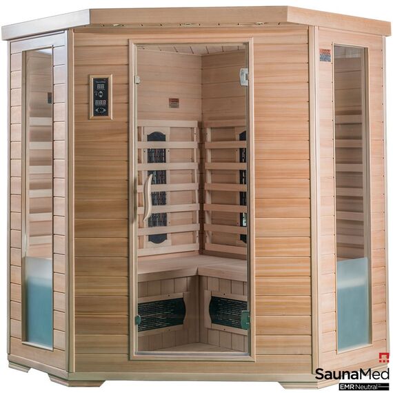 4-5 Person Indoor Corner Classic Hemlock FAR Infrared Sauna EMR Neutral