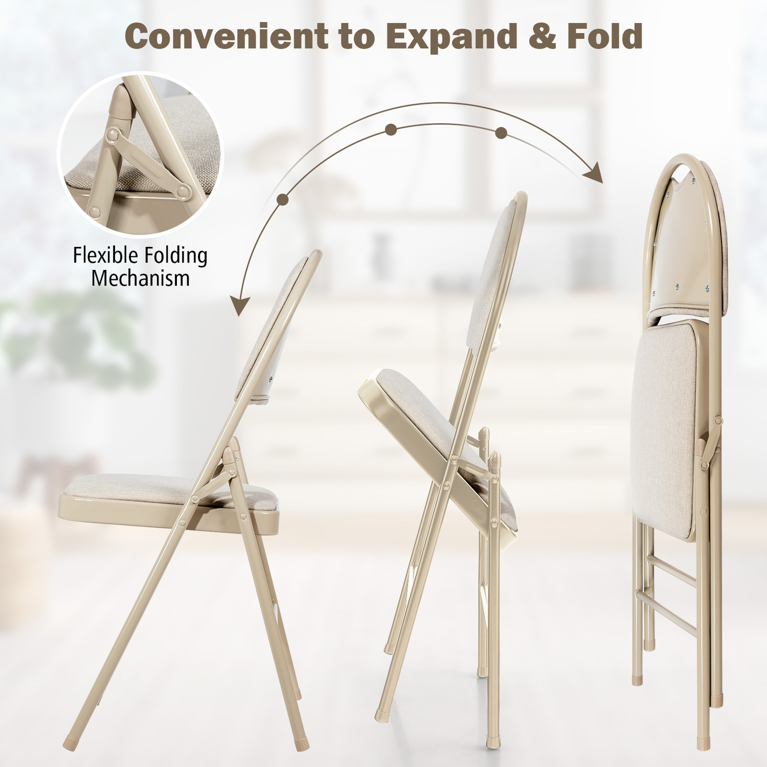Double Hinged Fabric Dining Chair Set Of 4 - Beige