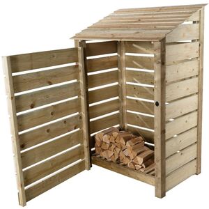 Slatted Single Bay Wooden Log Store With Door