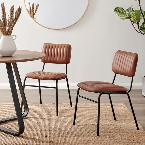 Delta Tan Upholstered Faux Leather Kitchen Dining Chair With Black Legs