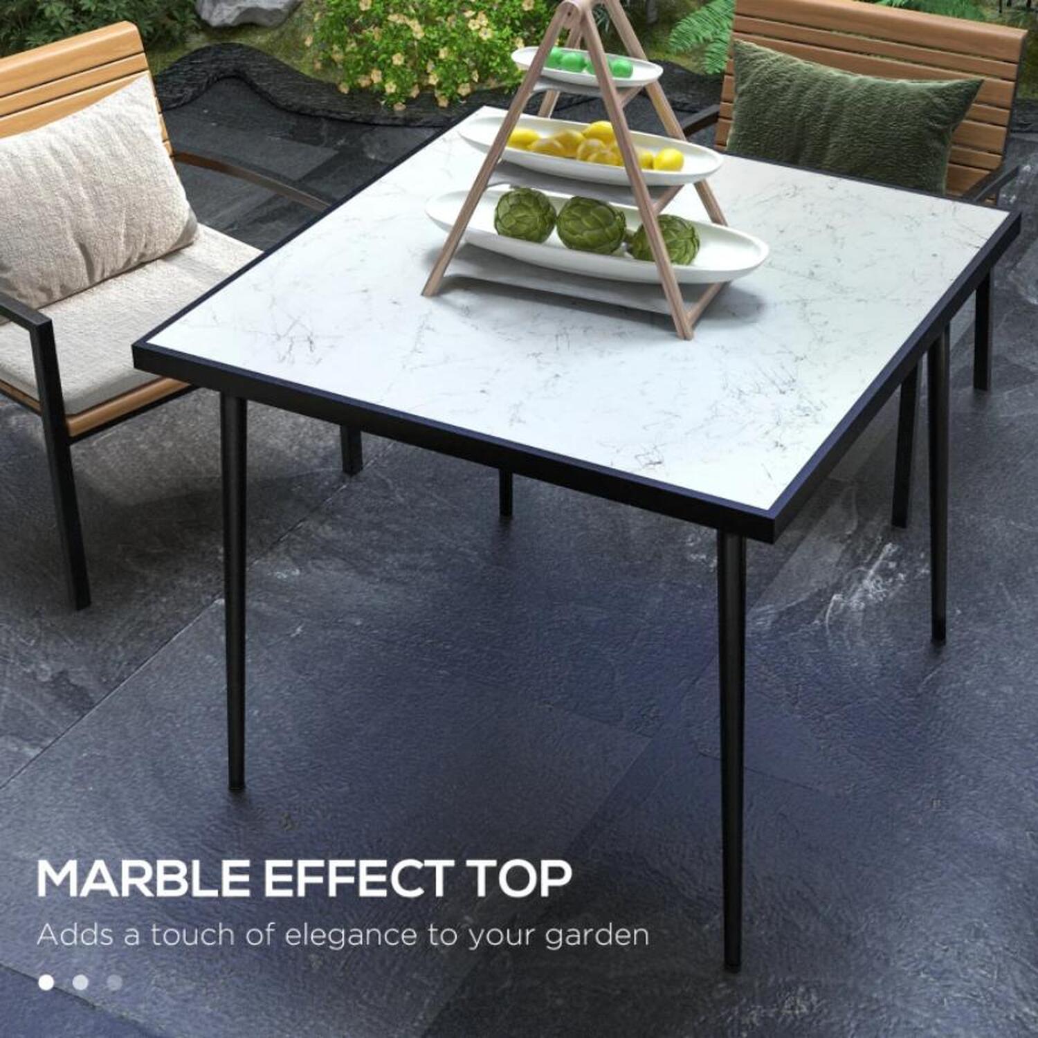 Arizona Square Outdoor Dining Table With Marble Effect Tempered Glass Top - White