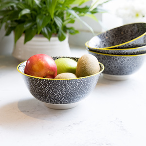 Set of 4 KitchenCraft Black and White Floral Ceramic Bowls