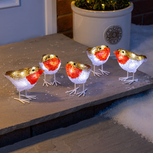 Light Up Robin Christmas Decorations Set of 5