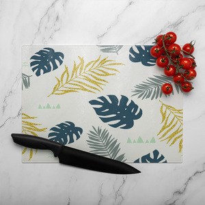 Gold Glitter  Navy Leaves Glass Chopping Board-large