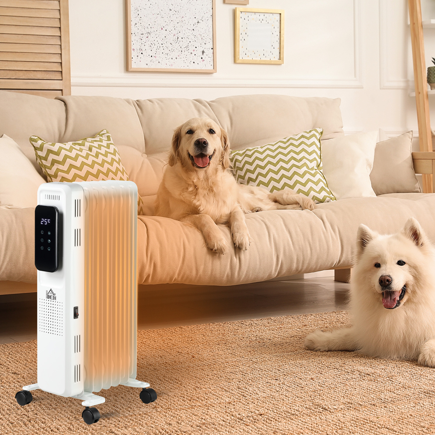 Homcom Oil Filled Radiator Portable Electric Heater Led Display - White / 34.5Cm