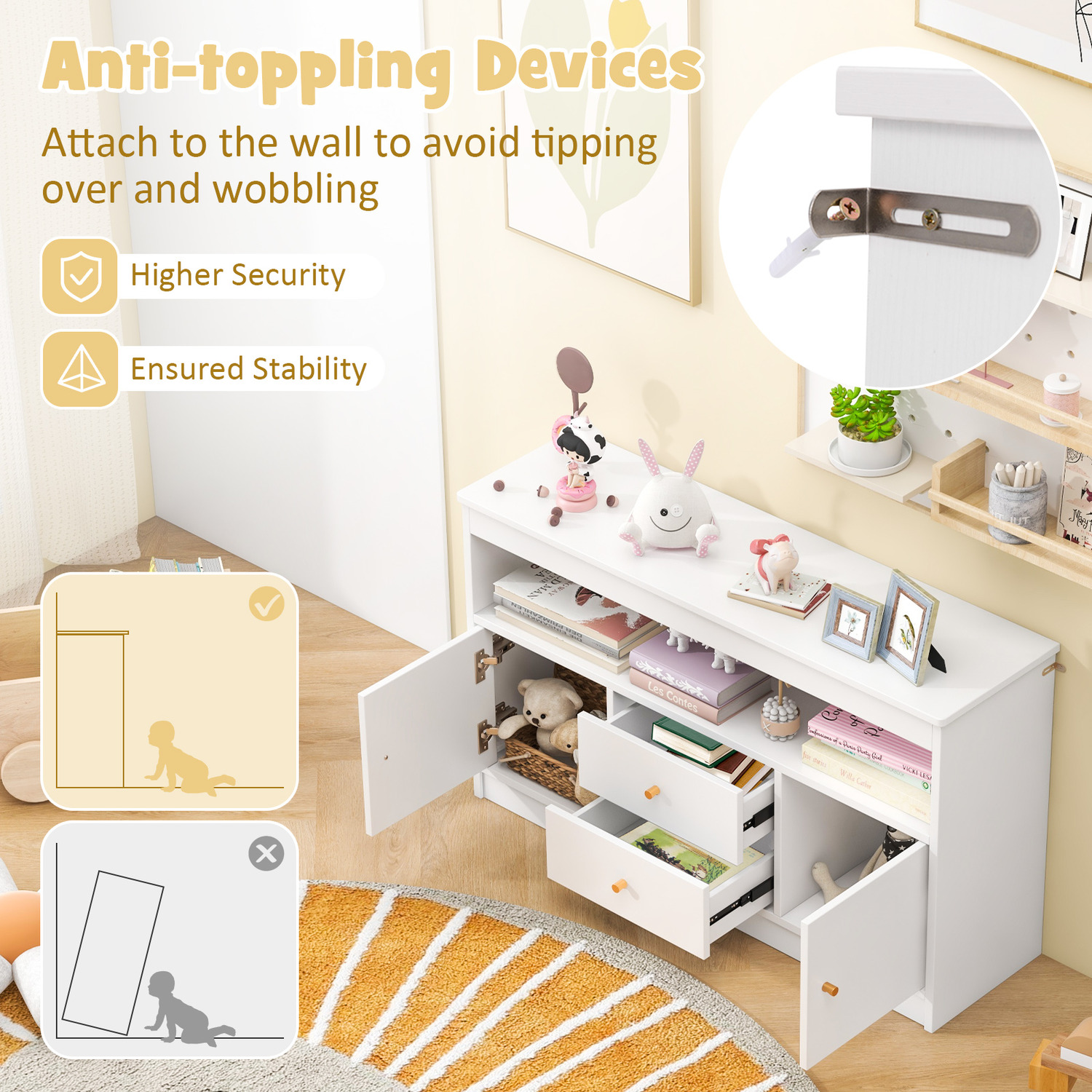 Kids Toy Storage Organizer Bookshelf Storage Chest - White