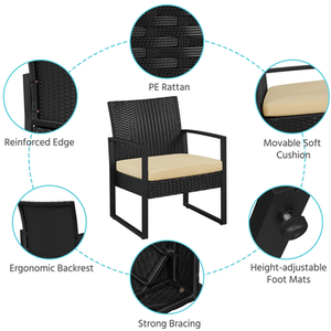 Black/Khaki 3 Piece Rattan Patio Bistro Furniture Set shot 7489925