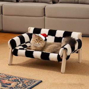 Short Plush Pet Sofa Bed with Wooden Frame