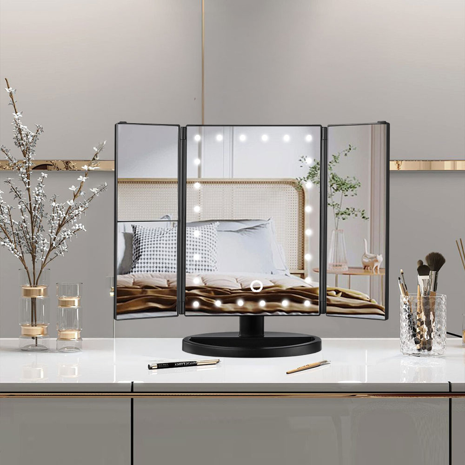 Image of Rechargeable Tri-Fold LED Makeup Mirror -&hellip;